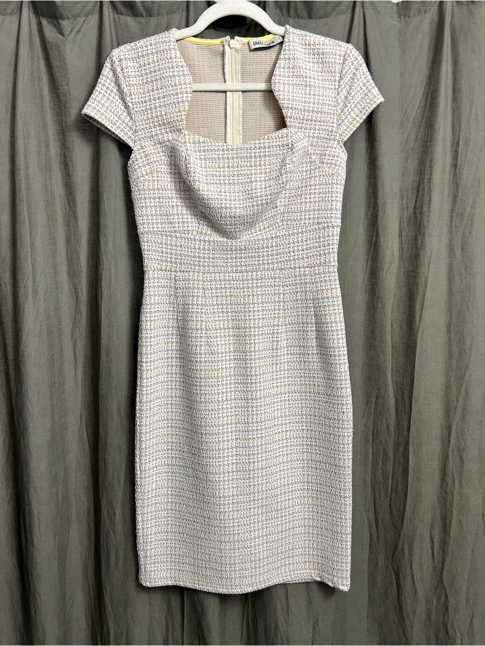 Grace Karin Cream Tweed Midi Sheath Dress